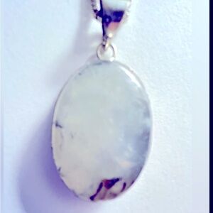 NWOT necklace Phrenite Stone Oval Pendant .925 Sterling Silverplate 18” Chain